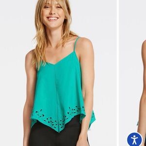 Fabletics Teal Laser-Cut Handkerchief-Hem Camisole